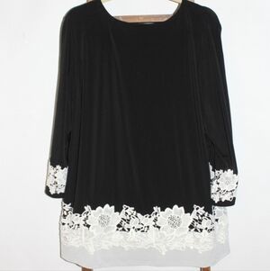 Black Women's Tunic Top with White Lace Hem Like New 3x